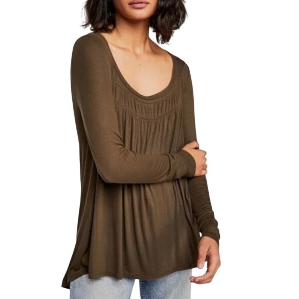 FREE PEOPLE We The Free Love Valley Long Sleeve Top, Olive Green, Size Medium